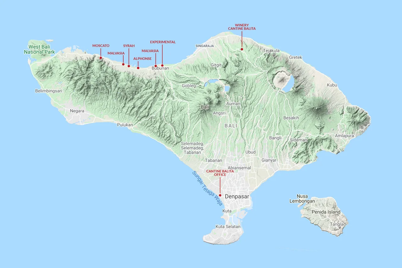 Map of Cantine Balita vineyards in North Bali
